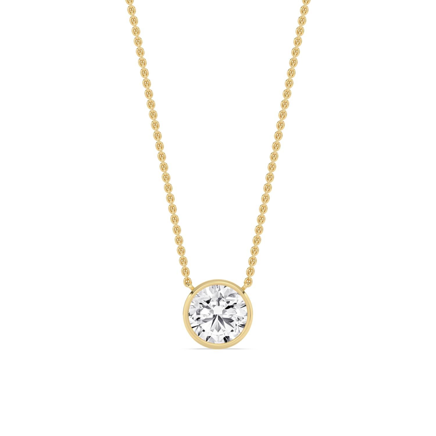 Louna round diamond bezel necklace in yellow gold, solitaire pendant by August Bespoke Singapore