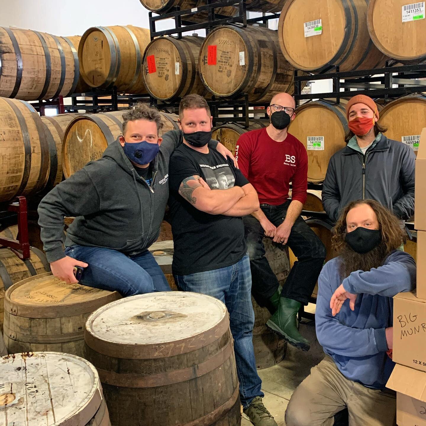 Our dear friends @goodfirebrewing stopped in today to help us with the final touches on our collaboration. Barrel Fire is a west coast style triple IPA clocking 12.3% abv. $19 per 4 pack. Sales start tonight at 5 pm. Pickups will be available startin