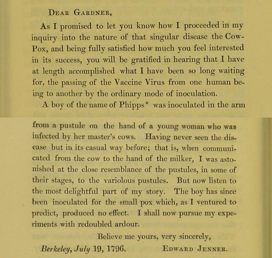 From 'The life of Edward Jenner' by John Baron, published London, Henry Colburn, 1827.