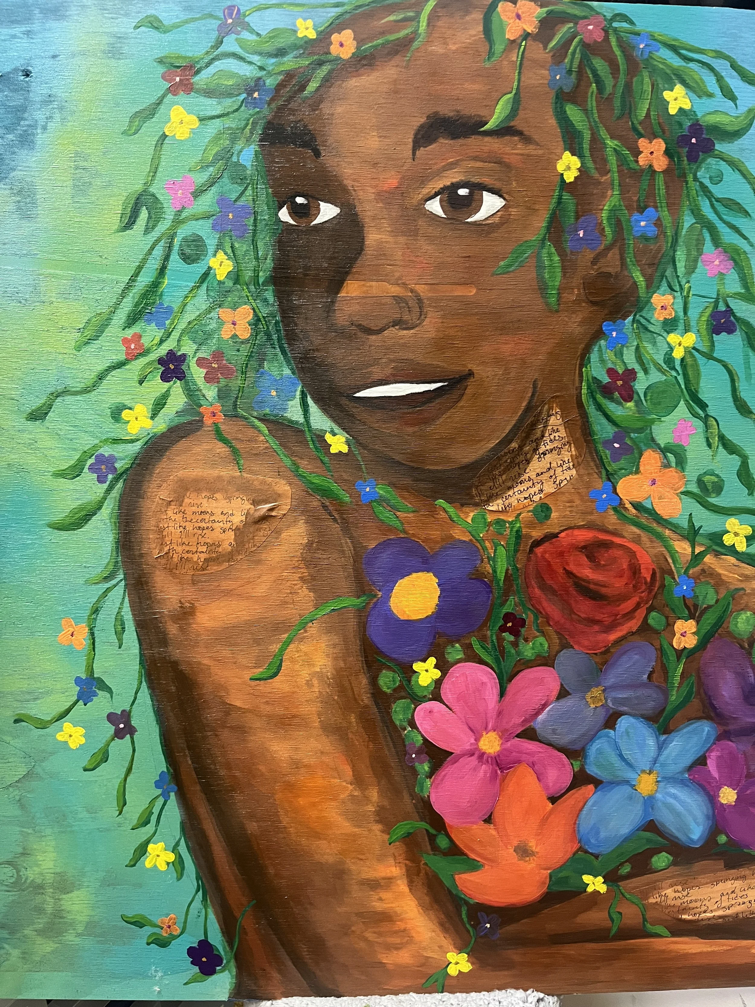"Somewhere in my head" acrylic and spray paint on wood (2024)