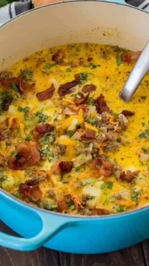 Cheeseburger soup with local ground beef