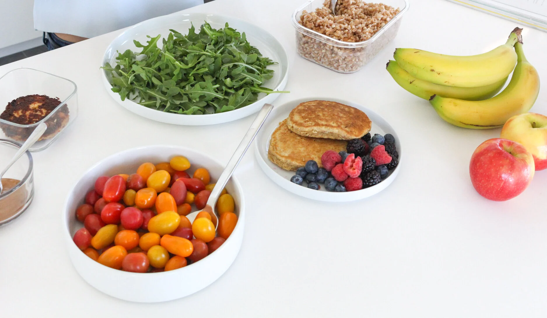 Colorful food on a white table