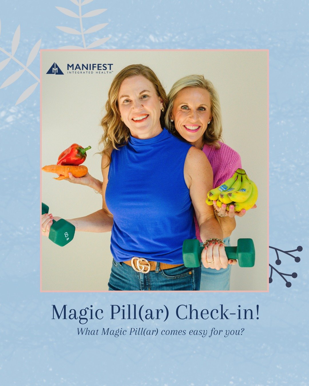 At Manifest Integrated Health, we use the 8 Magic Pill(ar)s of Health as a simple, supportive framework to help you understand how everything connects. This includes your body, your mind, your habits, and your daily choices.

They help you:
&bull; no