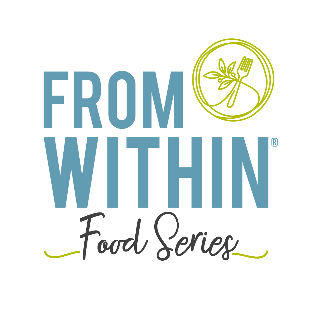 Logo for From Within Food Series featuring a green plate with a fork and leaf design, and text in blue and black reading 'From Within Food Series'.