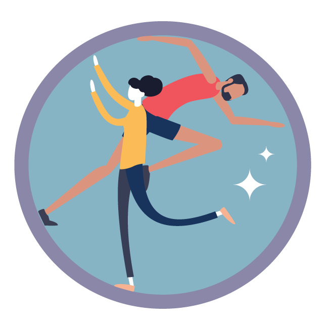 Illustration of two people dancing inside a clock face