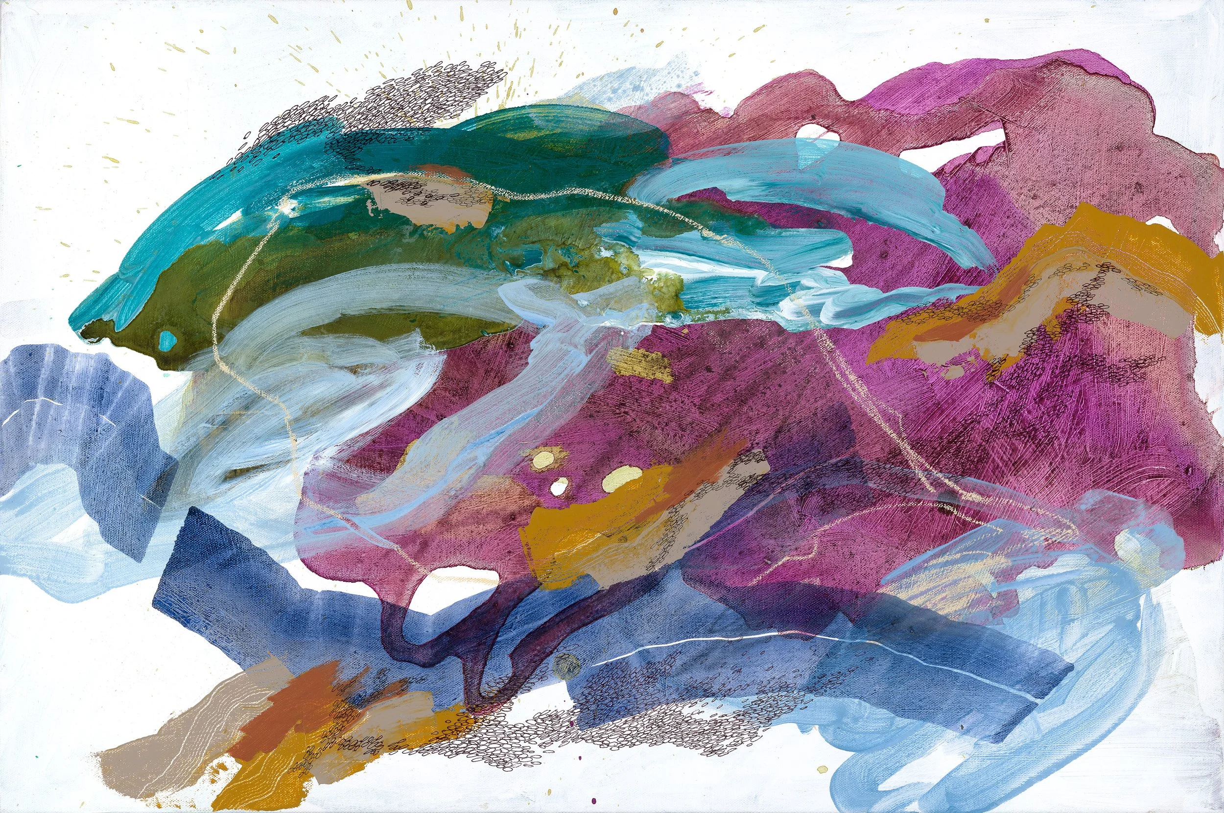 Don't Panic |
Acrylic, ink and pastel on primed canvas |
Unframed |
30x20 |
$480+ tax & shipping |
Email for inquiries