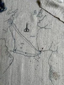Detail of Woven Map of Transatlantic Slave Voyage from Newport, RI to the Cape Coast, Africa