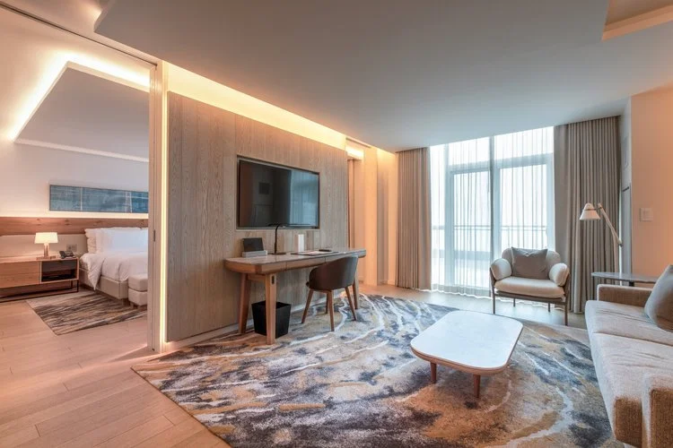 Custom rug design at a hotel room