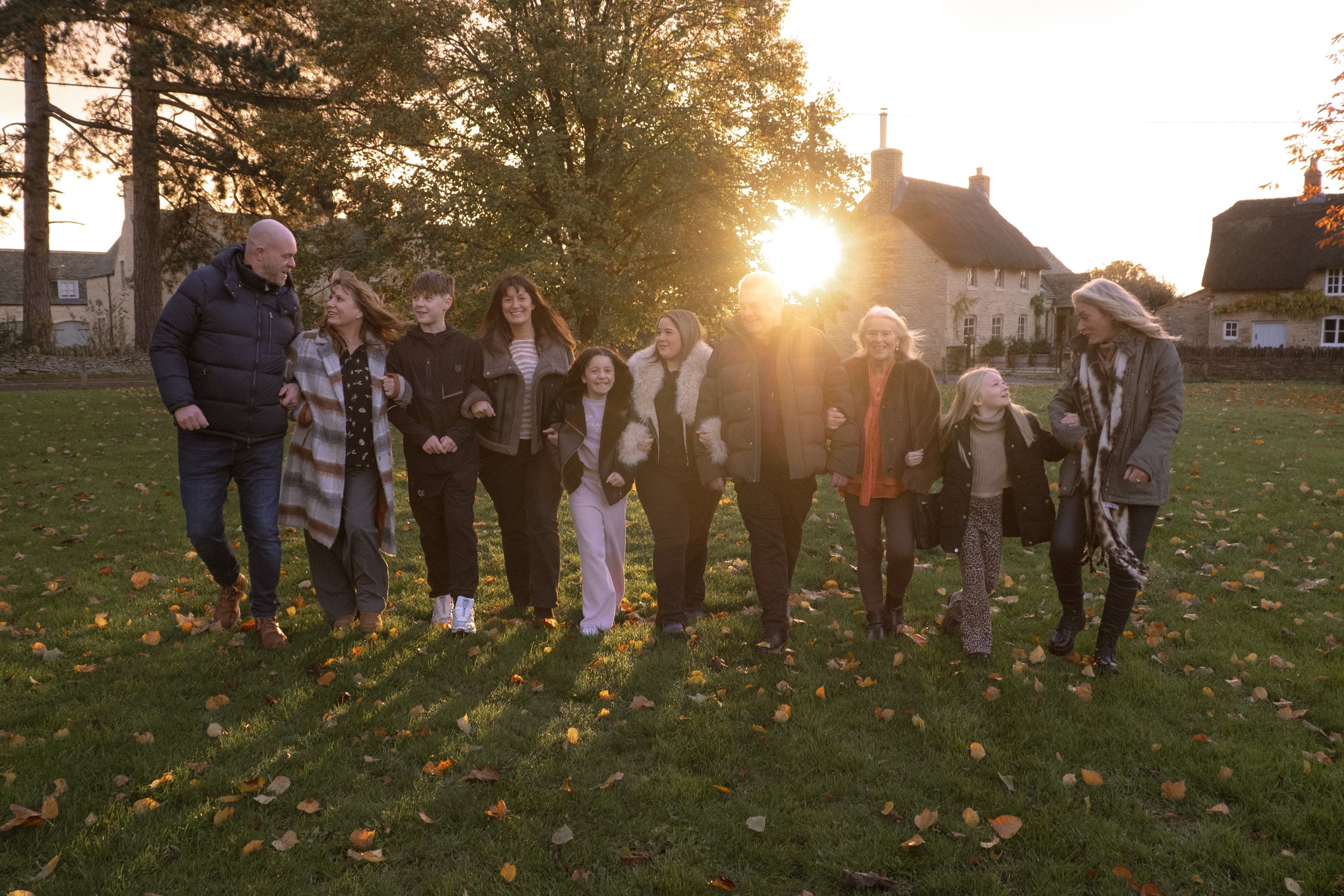 Older children and grandparents family portraits in Kingham in Oxfordshire. Cotswolds family portrait photographer. Autumn family photoshoot
