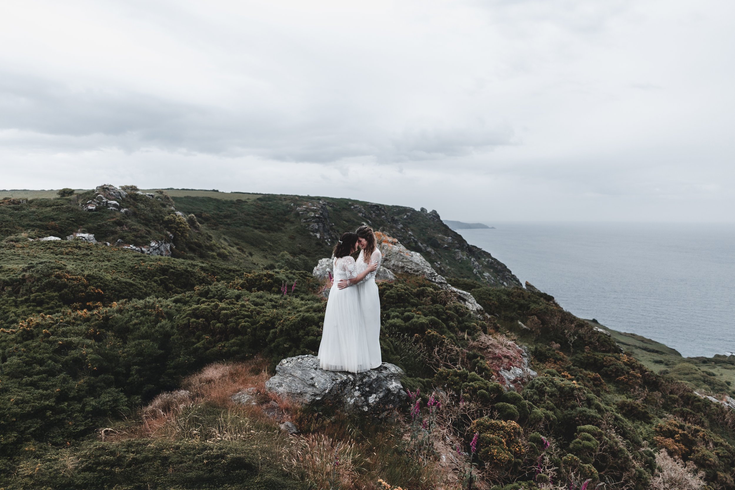 Same sex outdoor wedding at East Soar Outdoor Experience, Dorset National Trust in the U.K. LGBTQ+ friendly wedding and elopement photographer