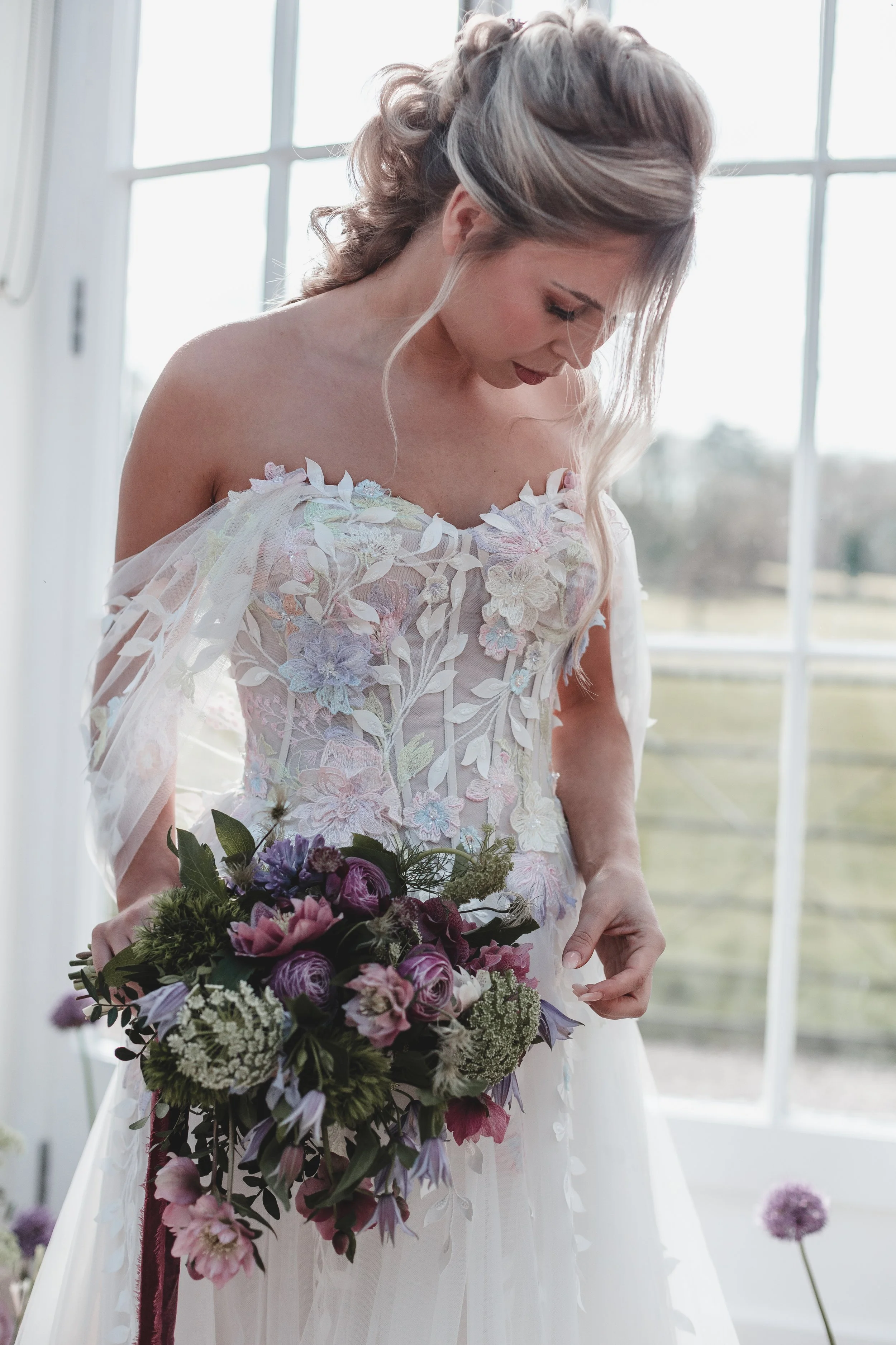 Editorial bridal portraits at Kelmarsh Hall. UK wedding photography in Northamptonshire