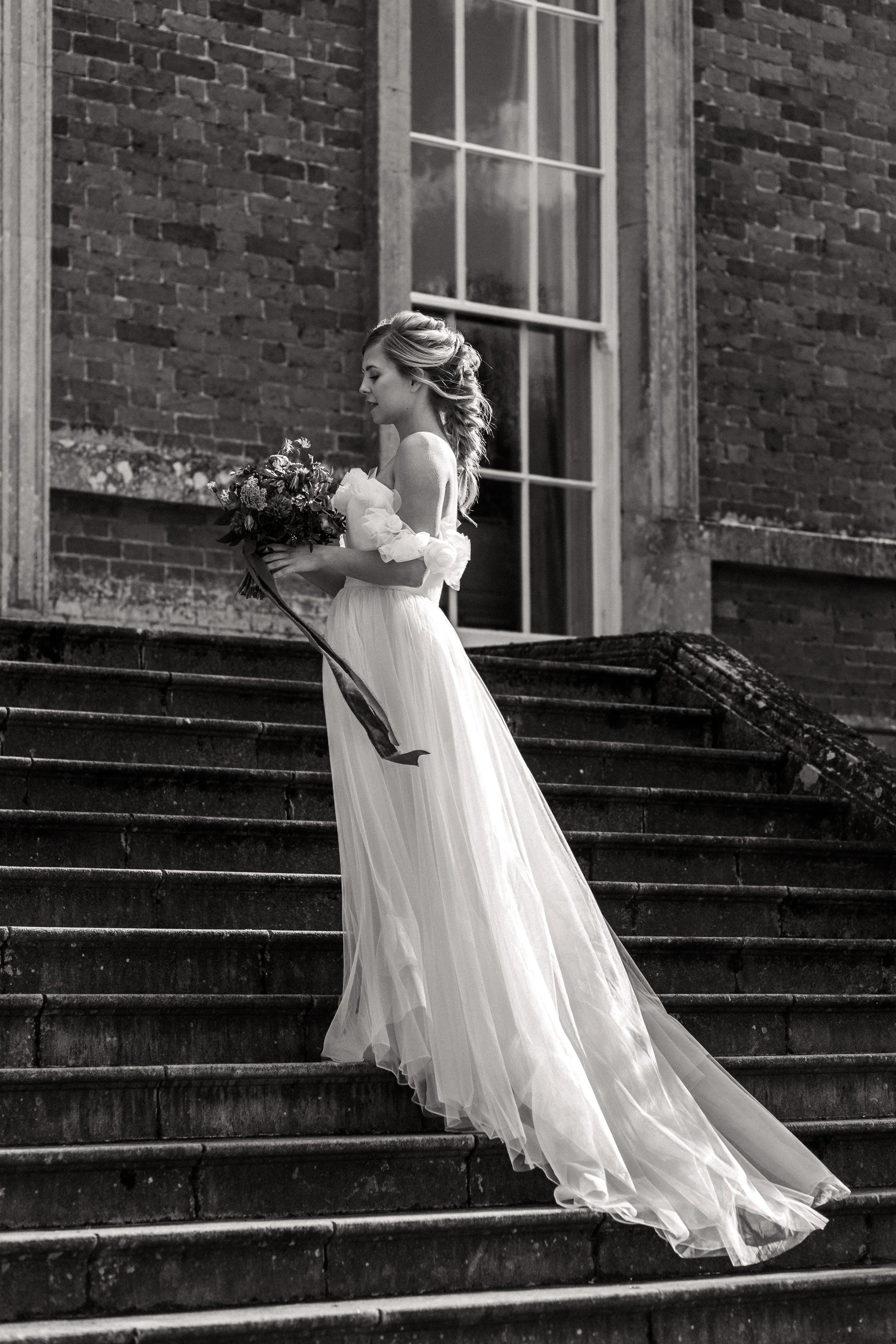 Editorial bridal portraits at Kelmarsh Hall. UK wedding photography in Northamptonshire