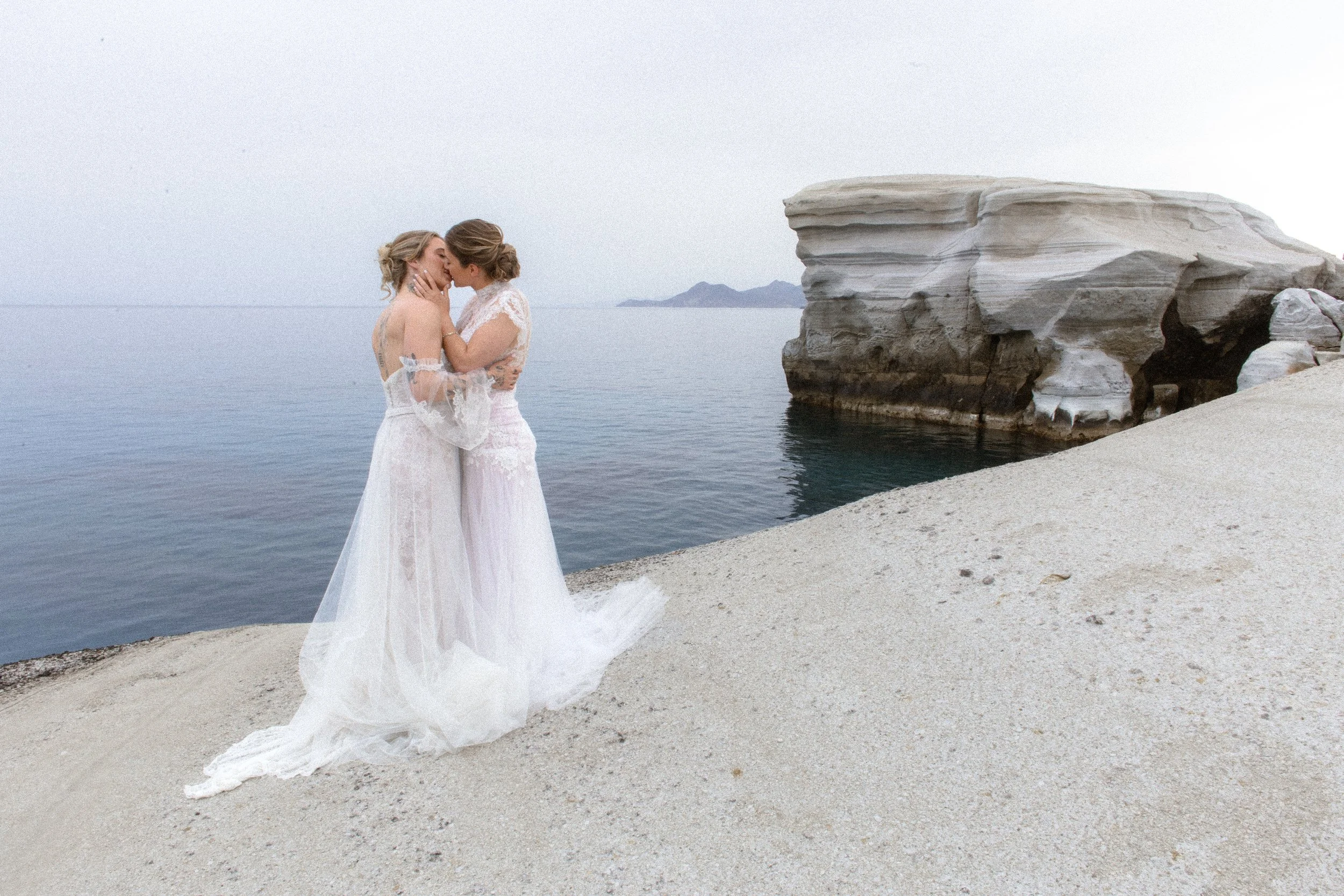 Luxury elopement and destination photography at Sarakiniko Beach, Milos, Greece