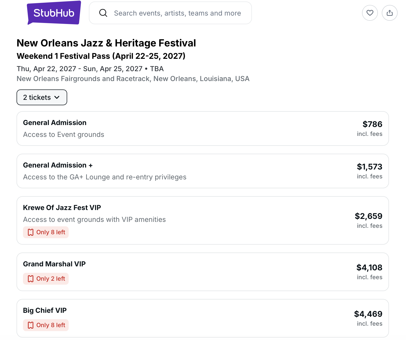 StubHub jazziest ticket sale screenshot