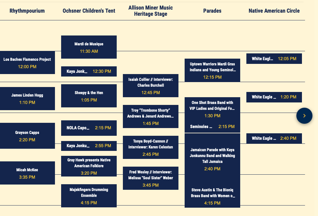 Part 3 of the edited schedule for Thursday, April 30 at Jazz Fest