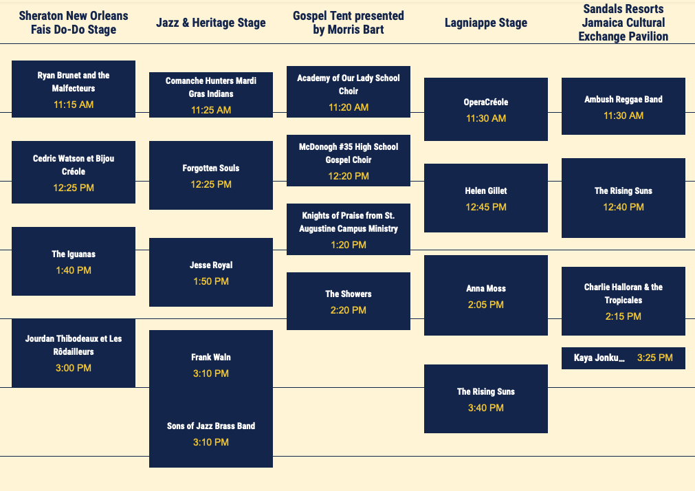 Part 2 of the edited schedule for Thursday, April 30 at Jazz Fest