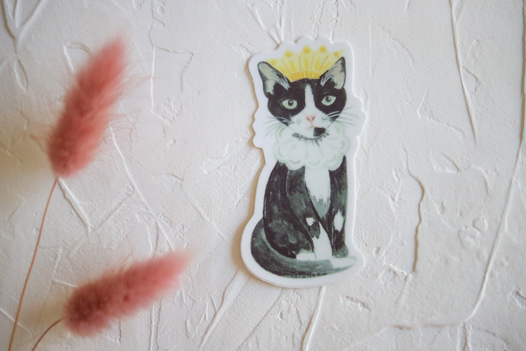 King Cat Sticker, cat sticker, black and white cat sticker