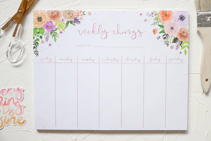 to do list, Weekly Things Notepad, floral notepad, floral deskpad