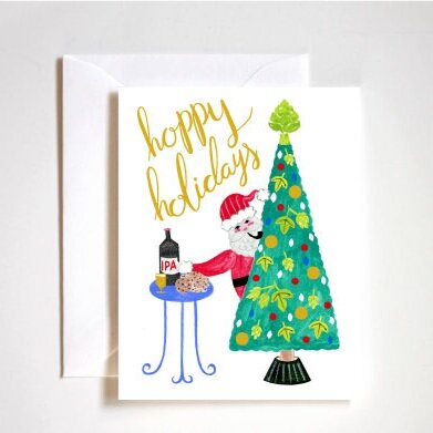 hoppy holidays card, beer holiday card, hops card, christmas card, funny christmas card, christmas puns