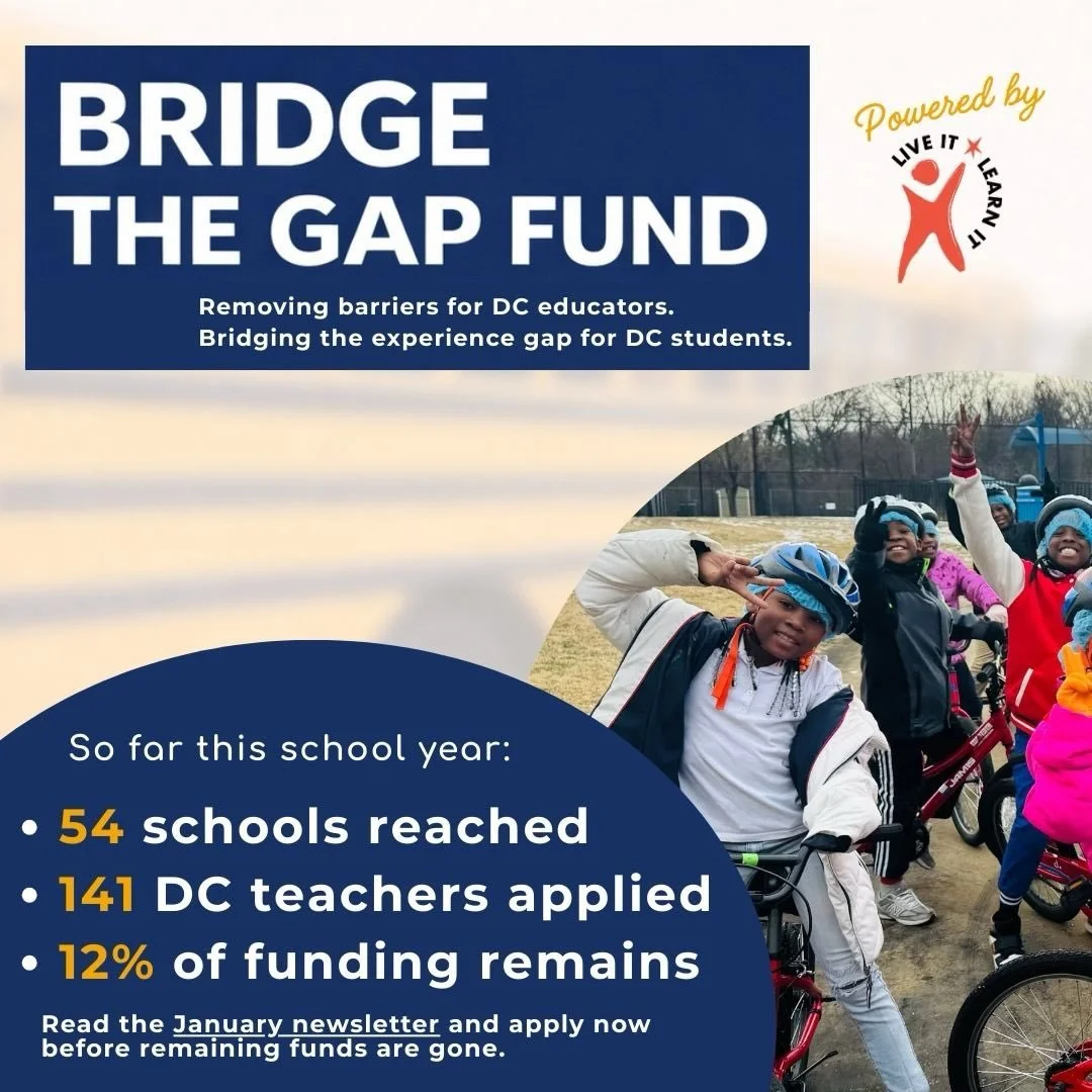 Big milestone for the Bridge the Gap Fund!! 🔥🔥🔥🔥 

As of January, we&rsquo;ve reached&nbsp;54 schools across DC&nbsp;(matching the full pilot-year total) and received 141 applications (almost matching last year's 142 applications)!

Proud of what