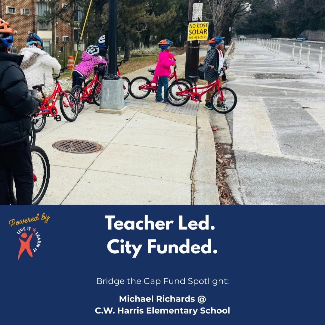 Shoutout to @c.w.harriselementary teacher Michael Richards​🌟​, who used the Bridge the Gap Fund project, powered by Live It Learn It, to support safer, smoother bike riding lessons for C.W. Harris second grade students 🚲​.

Mr. Richards&rsquo; proj