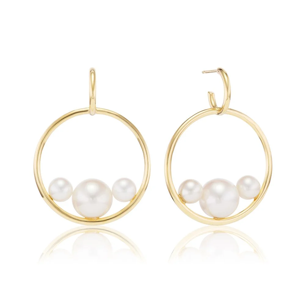 Triple Pearl Hoop Earrings