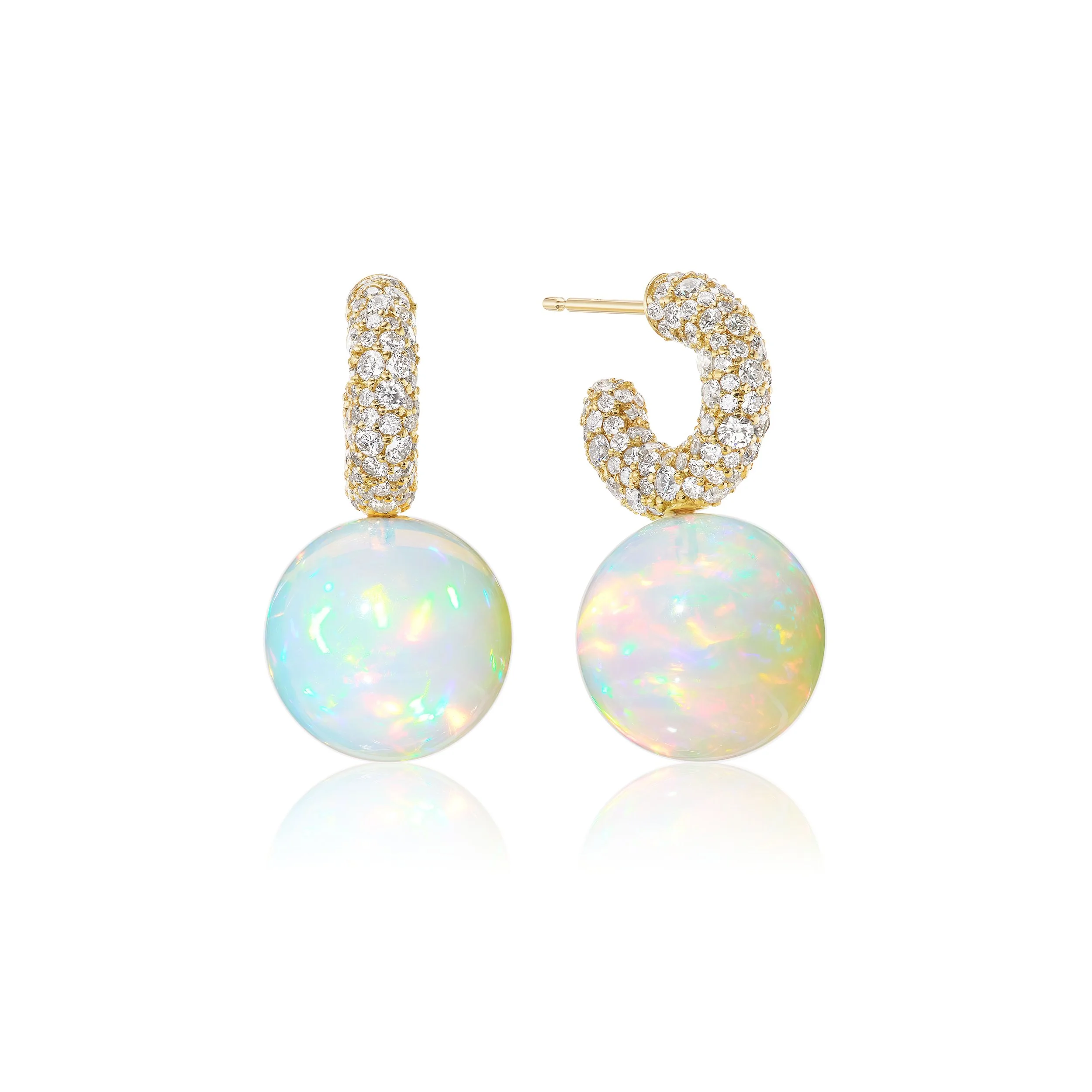 Pavé Mini Hoops with Large Ethiopian Opal Drop