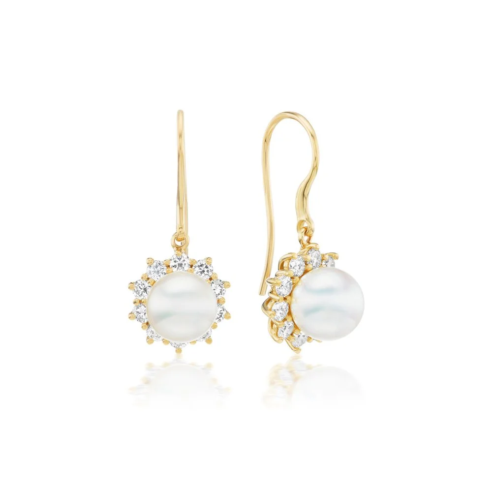 Extra Small White Floral Pearl Drop Earrings