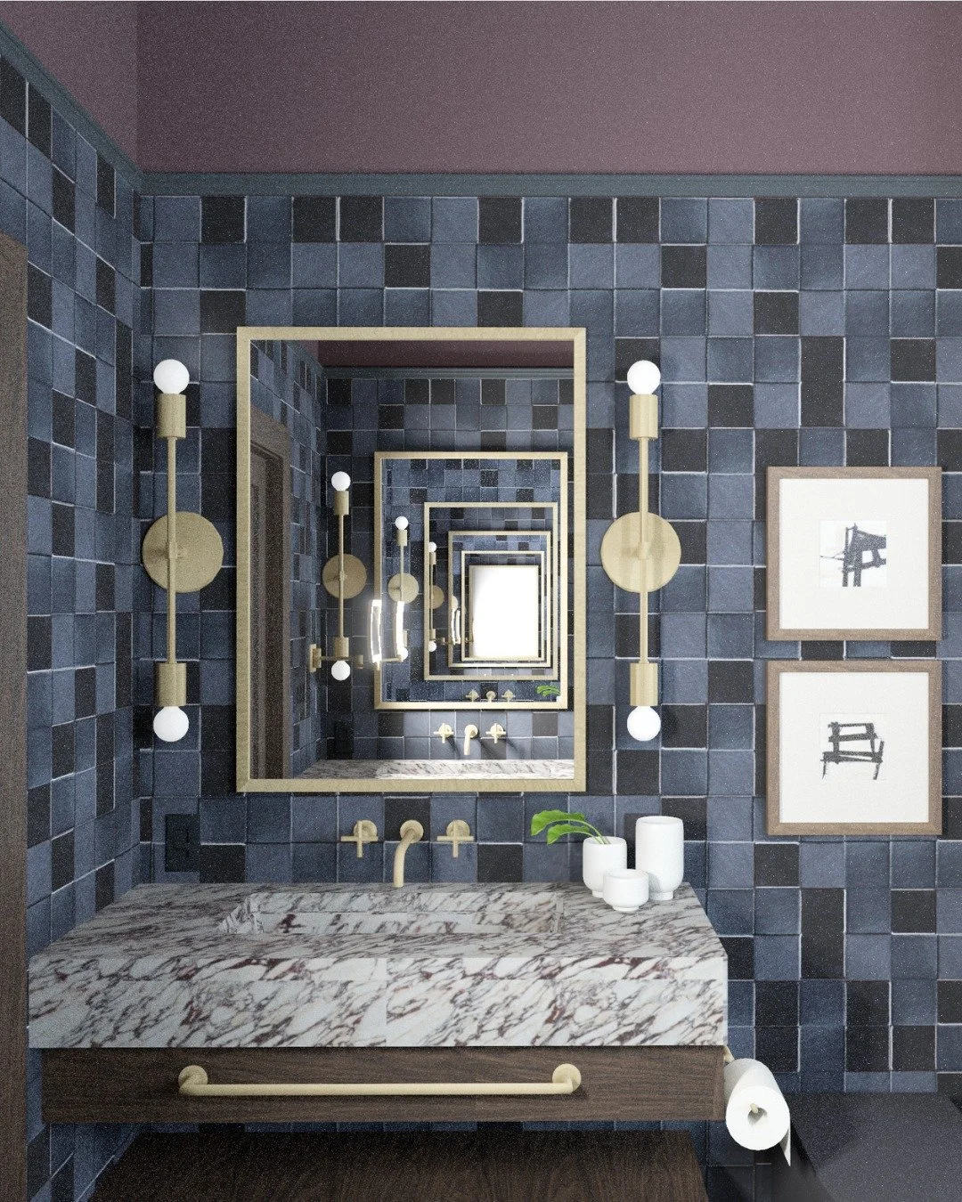 A week of Sneak Peeks 👀 Day #1⁣
⁣
This KRD rendering really doesn't do this bathroom justice! We are anxiously awaiting the completion of the stunning primary bathroom, lovingly constructed by the primary couple themselves. ⁣
⁣
All in on the moody J