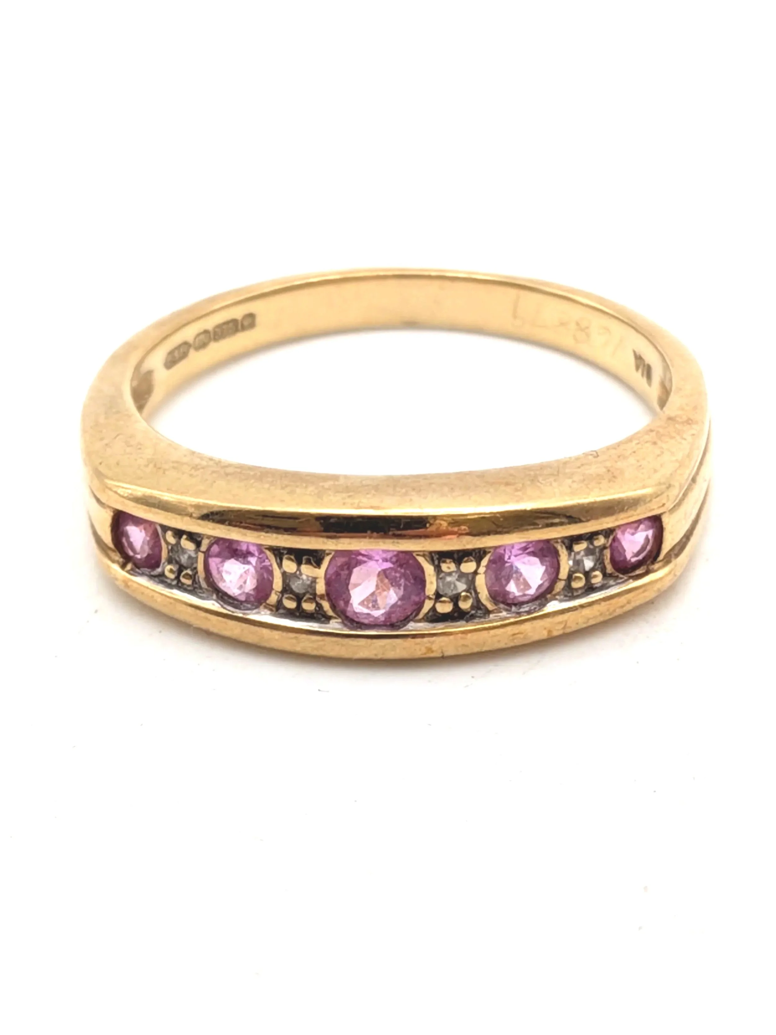 667.  9kt pink sapphires and diamonds ring British hallmarks 2.89 gm size 6.75 appraised $1650