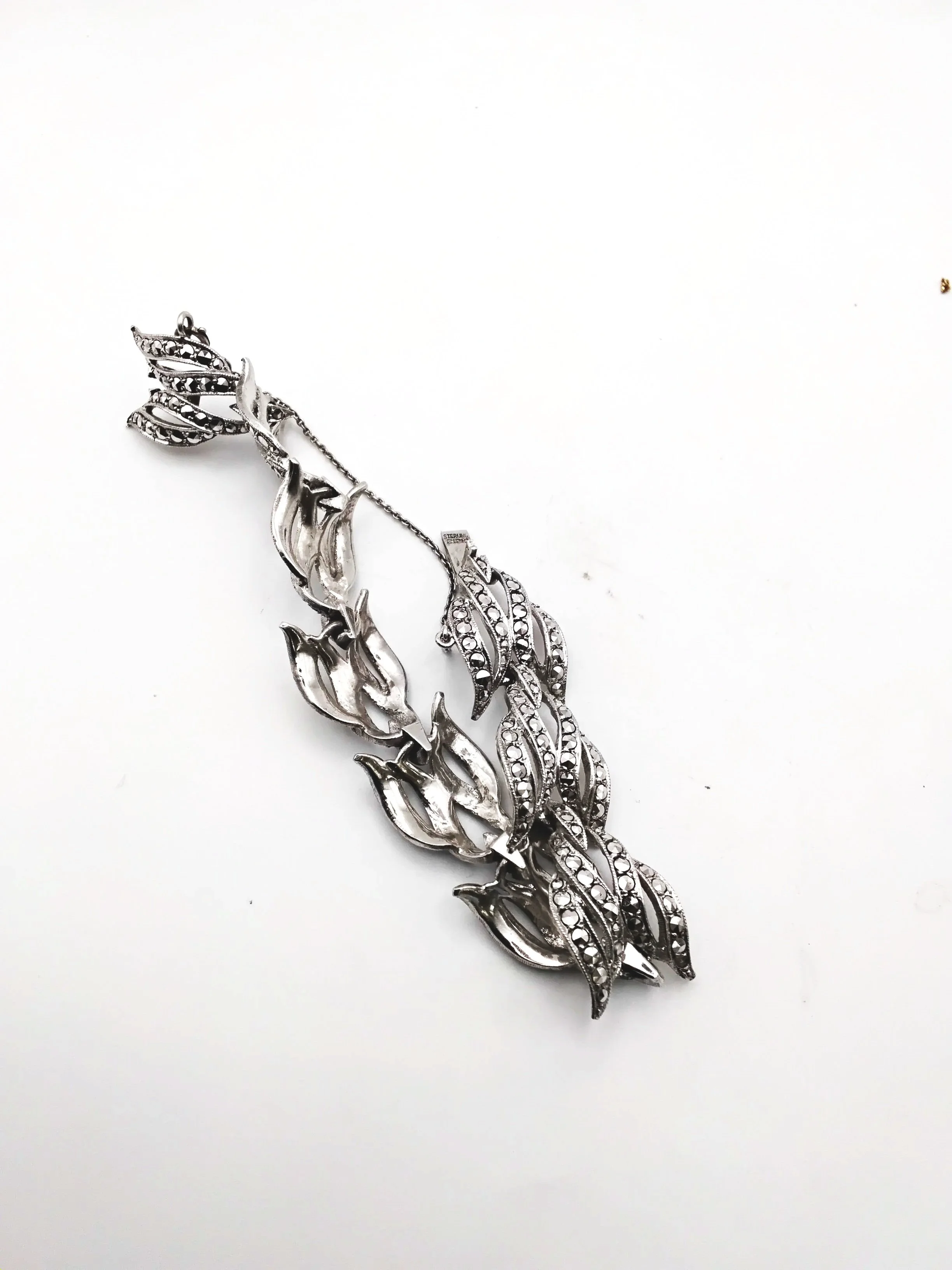 644.  BIRKS vintage sterling silver marcasite bracelet with safety clasp 7.5''  28 gm  FIRM