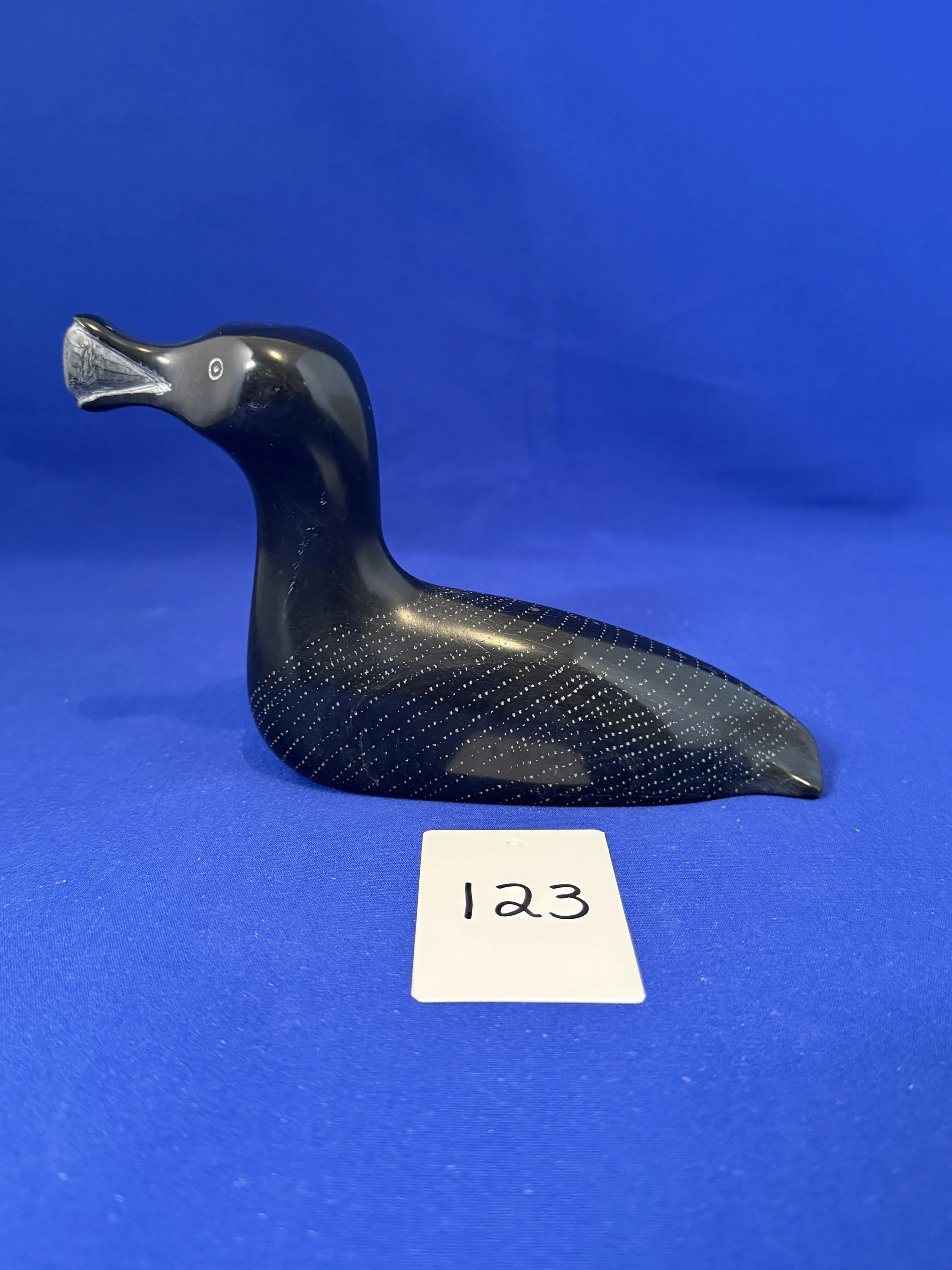 123.  Lucasi  Okao, singing loon, soapstone, 7x2x4.5"