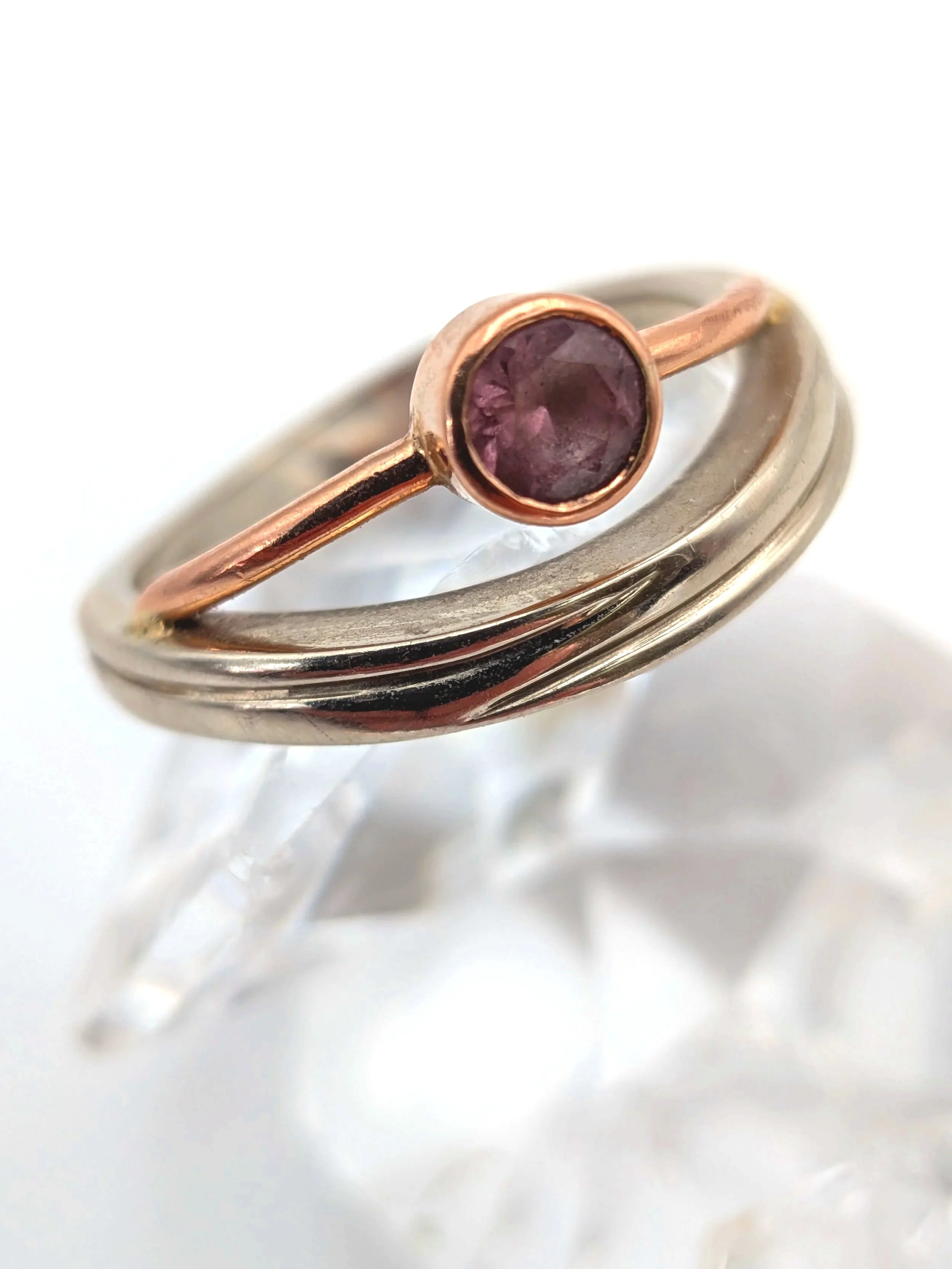 698.  14kt rose and white gold Malaya garnet ring appraised $2600