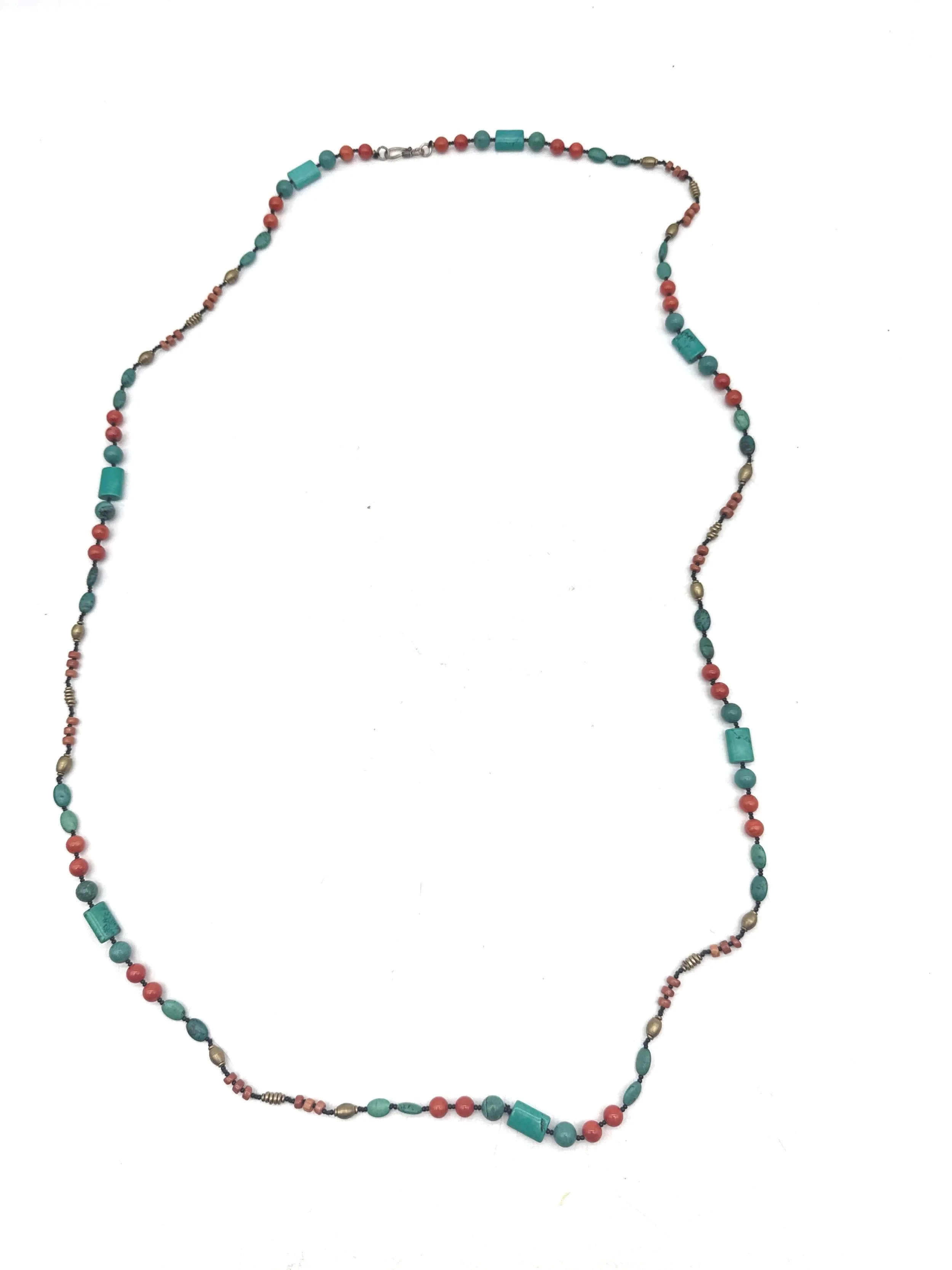 683.  Turquoise and coral beaded necklace 48''