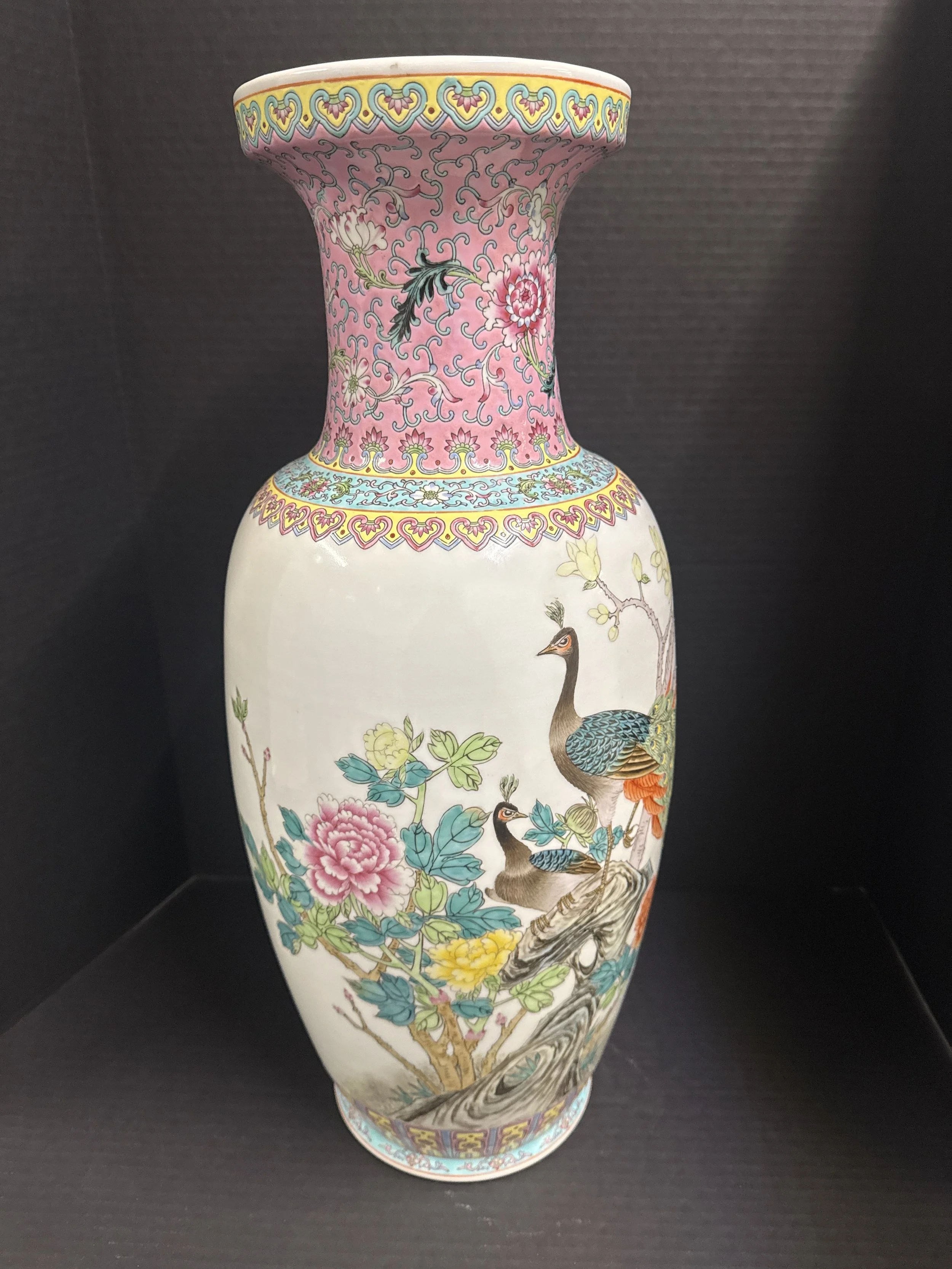 101.  Asian inspired vase, artist chop mark, 24"T
