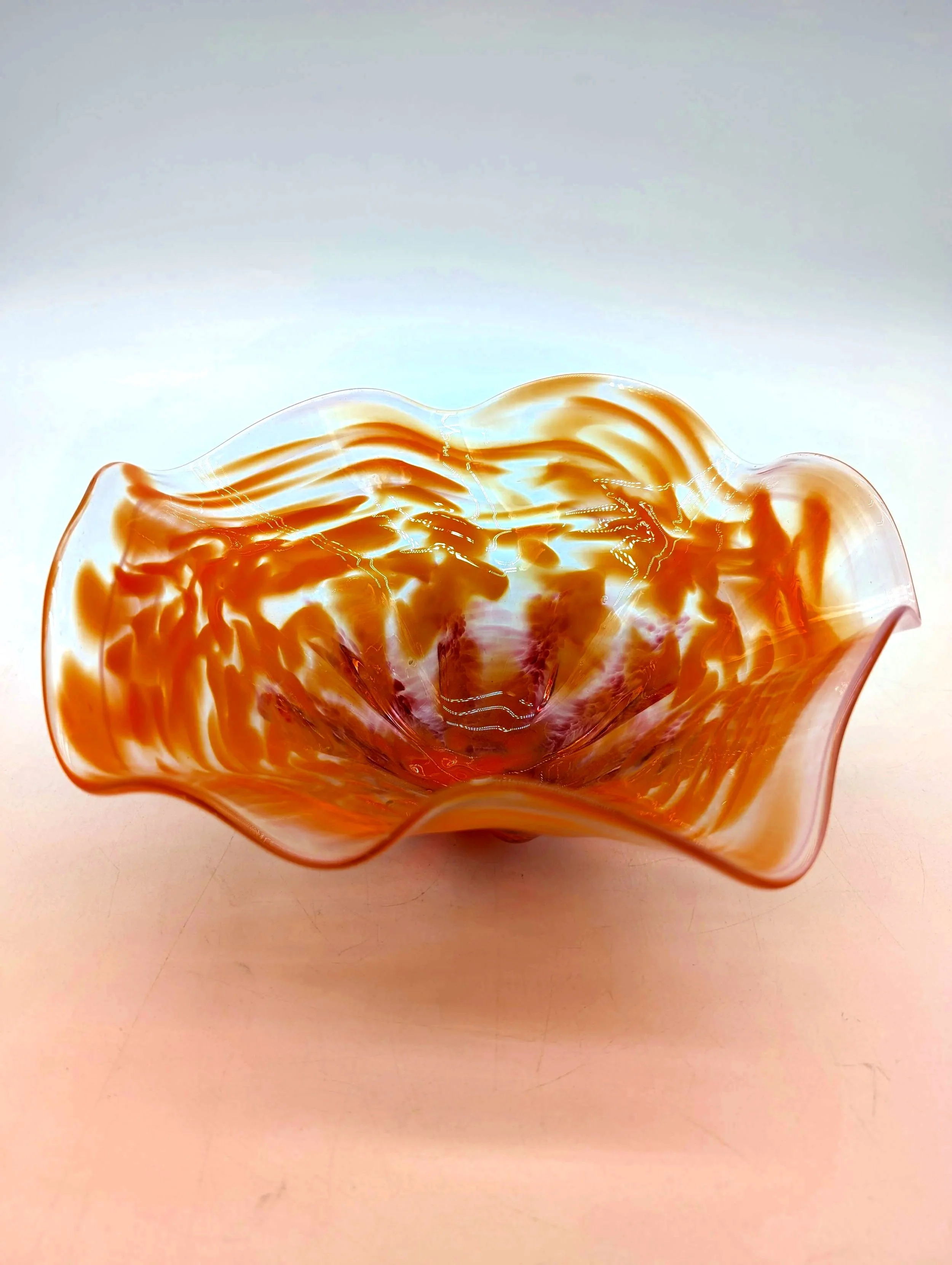 502.  Handblown orange red glass bowl  unsigned 11''x5''