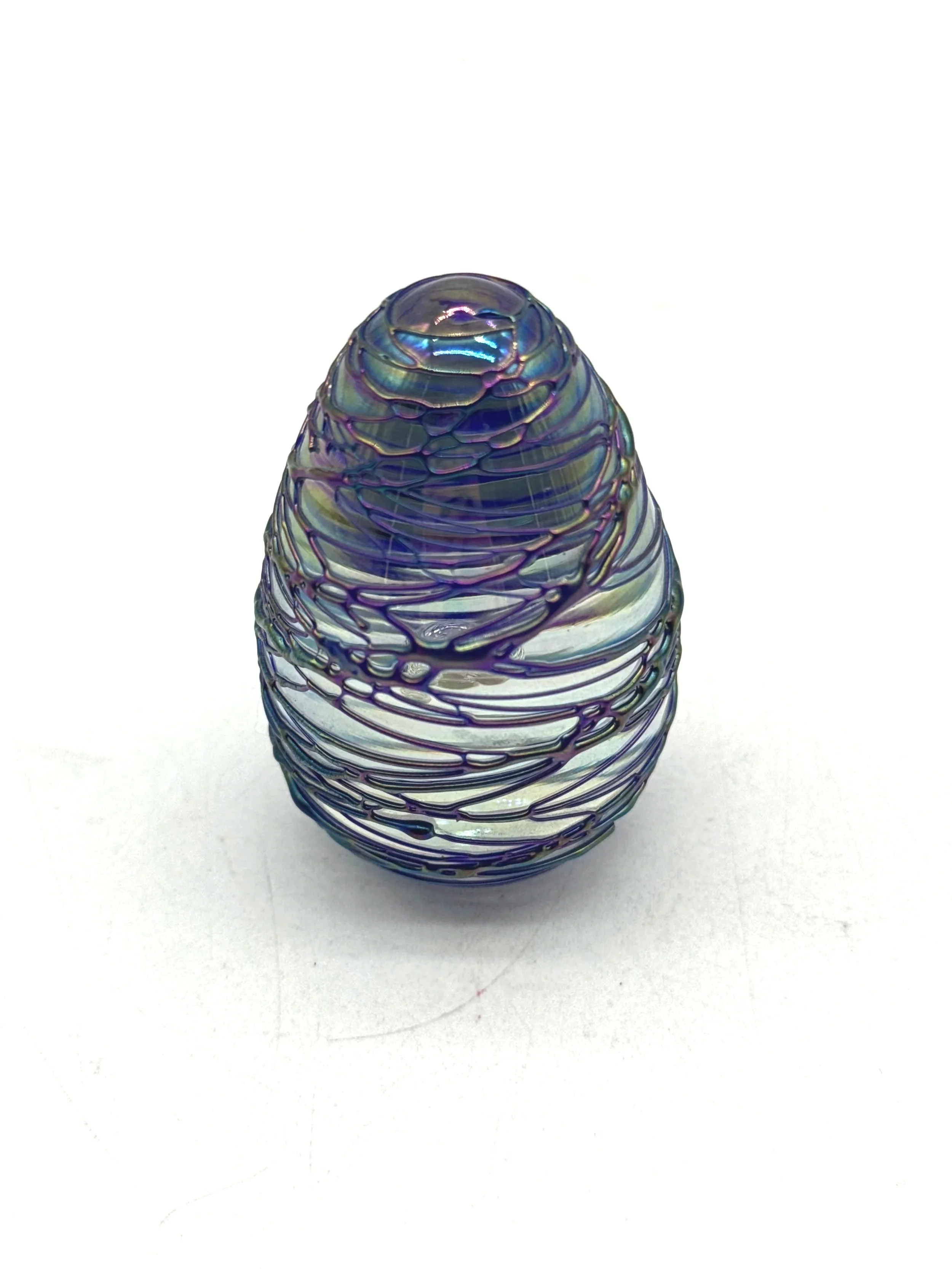 690. Glass Eye Studio (GES) signed handblown glass egg paperweight 1.5"x2.5"
