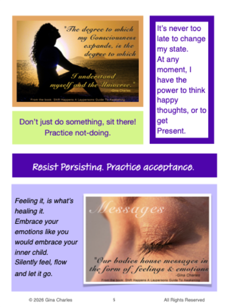 sample page from the free download booklet, Shift Happens A Layperson's Guide To Awakening by Gina Charles