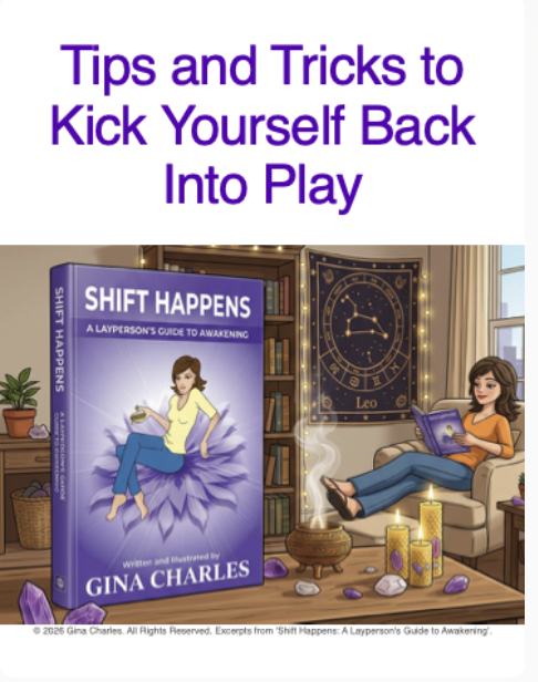 cover image from the free pdf download booklet, Shift Happens A Layperson's Guide To Awakening by Gina Charles