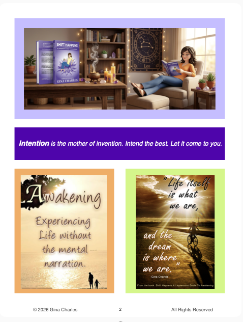 sample page from the free download booklet, Shift Happens A Layperson's Guide To Awakening by Gina Charles