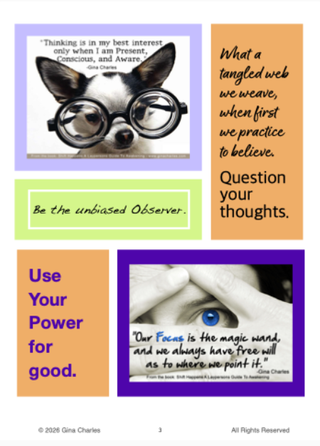 sample page from the free download booklet, Shift Happens A Layperson's Guide To Awakening by Gina Charles