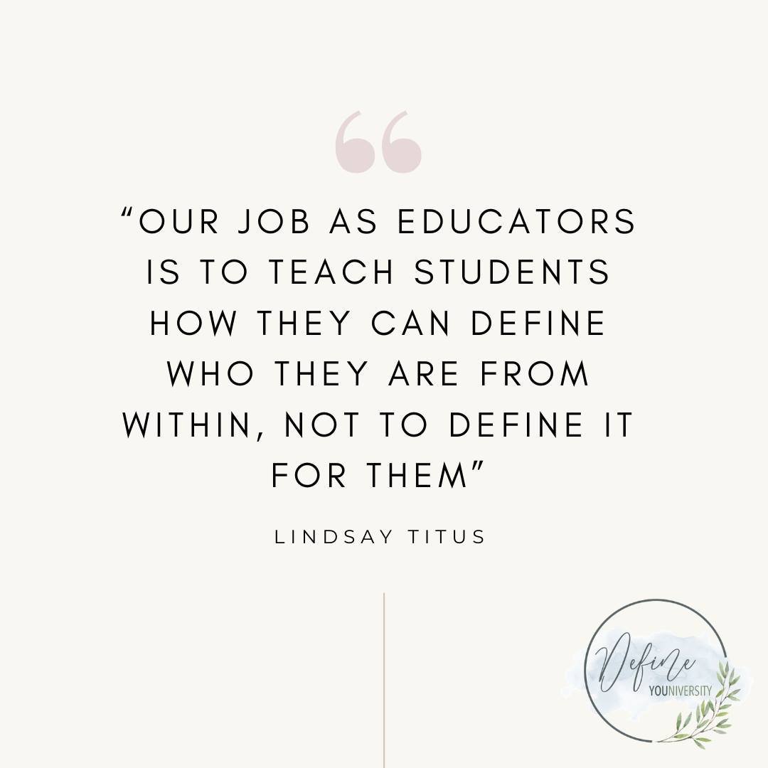 DEFINING who YOU are comes from within. 

It's true for us as educators, and it's the same for our students too. 

Instead of rushing to a label or define our students, let's first
PAUSE 
BREATHE 
and CONNECT. 

When we label we risk limiting. 
Limit