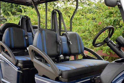 Navy Bintelli Beyond golf cart, angle view