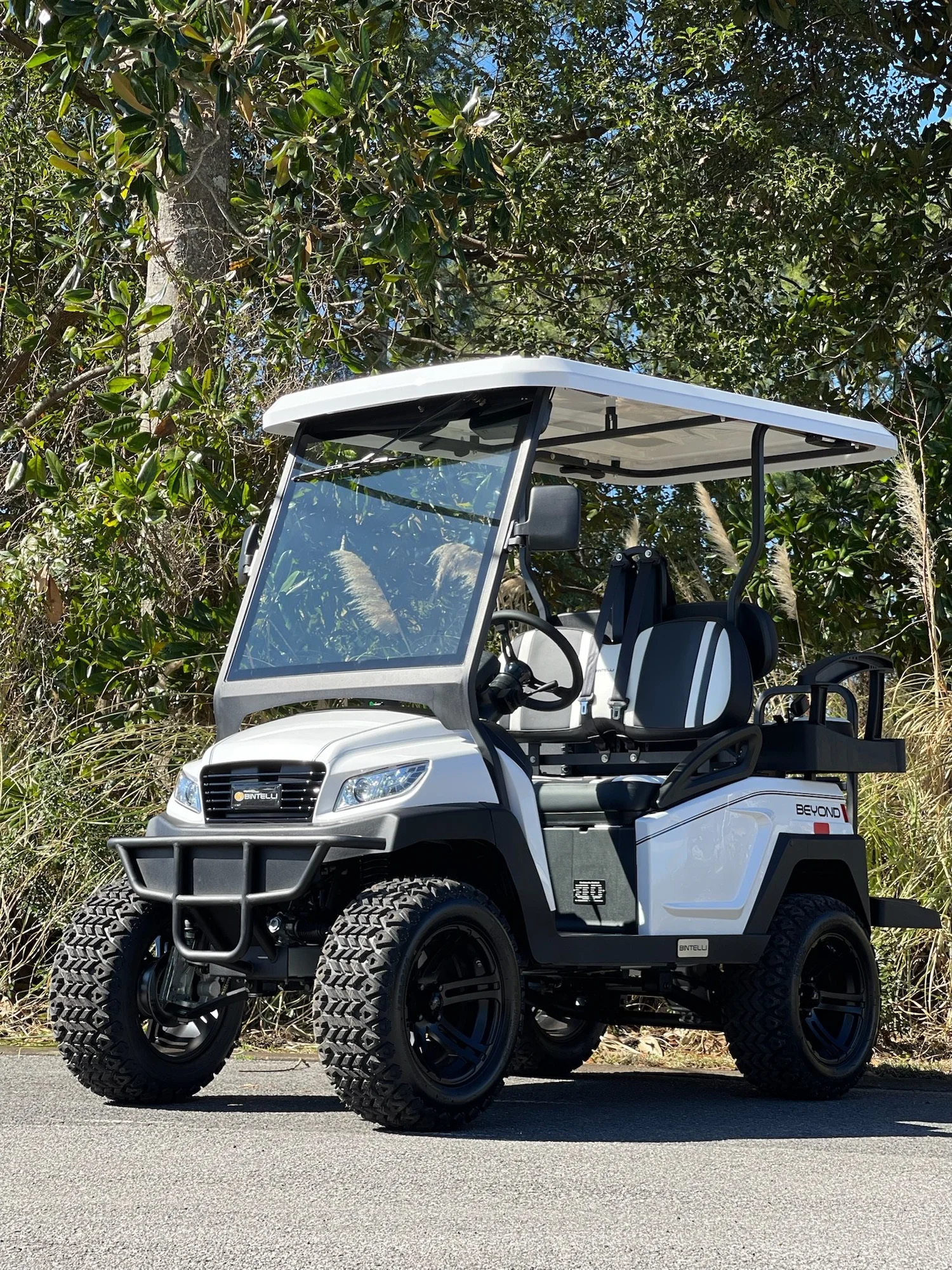 L4WB95L white lifted 4 seat Apple CarPlay electric street legal golf cart LSV