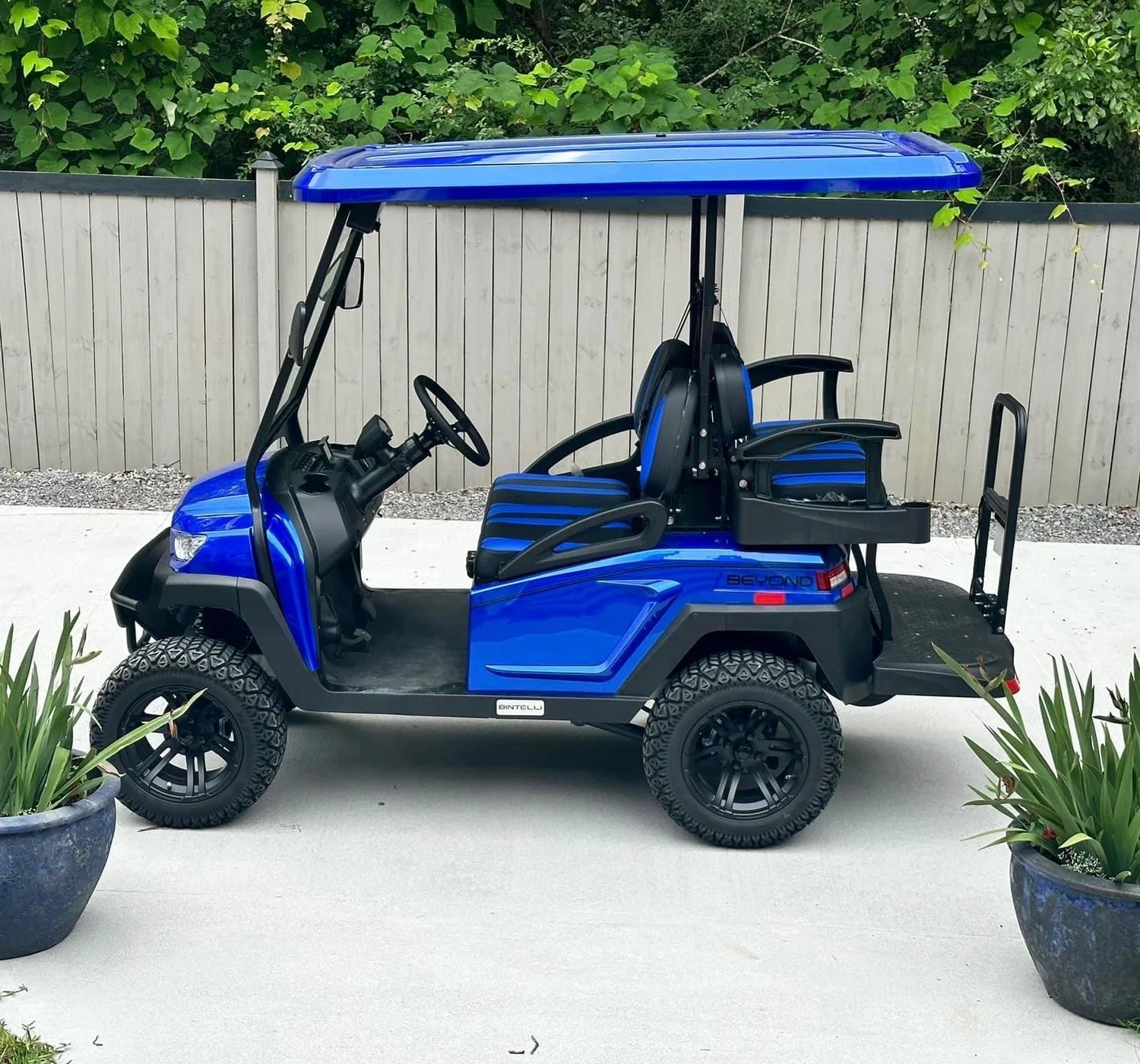 L4HB99L hydro blue lifted 4 seat touchscreen electric street legal golf cart LSV