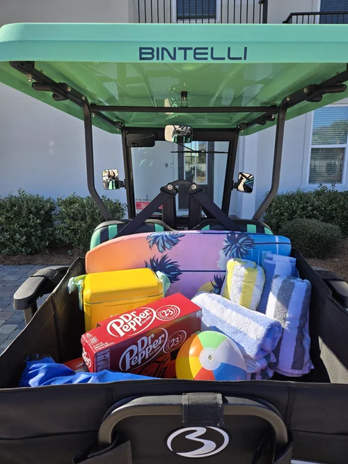 Storage box loaded with beach gear