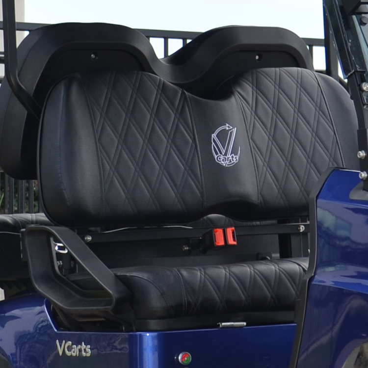 VCarts E-Series diamond-stitched leather seats with seat belts