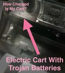 Where to look for the Trojan battery meter near the steering wheel on 4BB31
