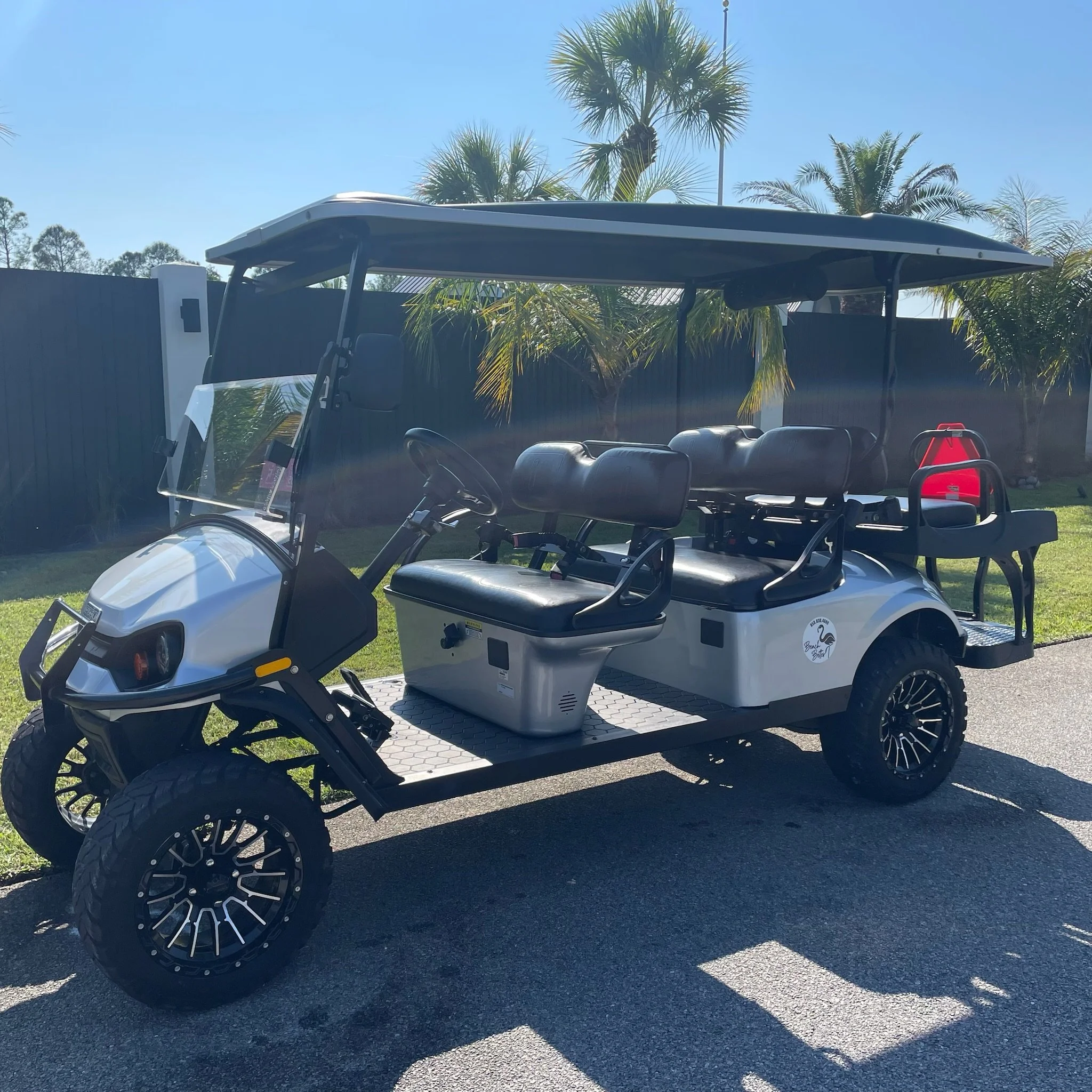 Lifted Gas ASPT Silver 6 Seat Golf Cart & Soundbar - Always Beach Better