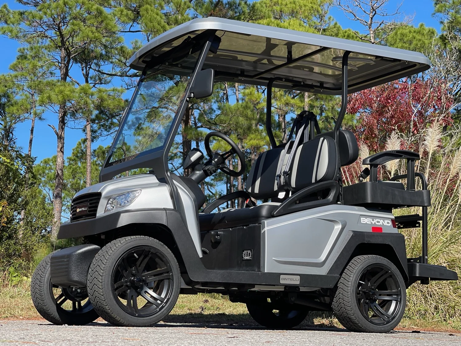 4TB49L titanium 4 seat electric street legal golf cart LSV on the Emerald Coast